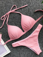 2025 Halter Bra Cup Bikini Sexy Swimsuit Female White Swimwear Women Push up Bikini set Brazilian Bathing Suit Bandeau Swim suit