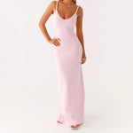 Women Sleeveless Summer Solid Color Twisted Straps Dresses V-Neck Backless Party Club Vacation Beach Long Dresses