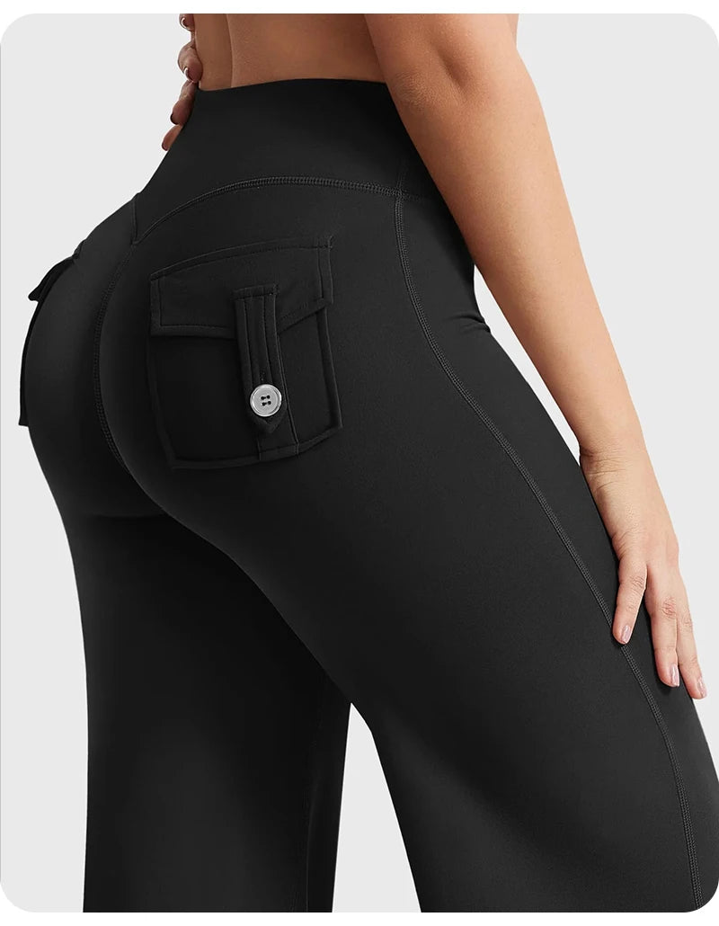 High Waist Pocket Yoga Pants for Women - Stretch Breathable Gym Workout Leisure Tummy Control Tights with Pockets