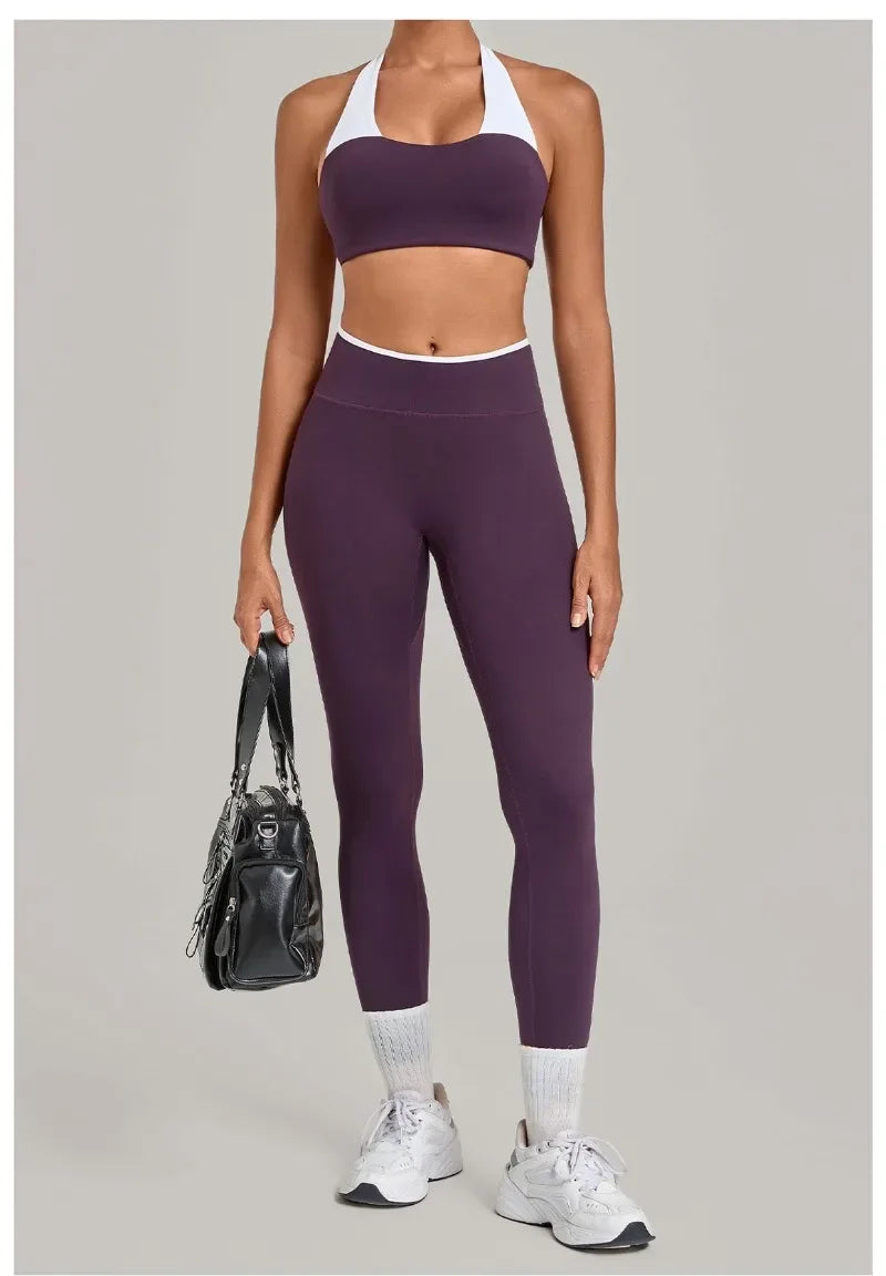 Women's Seamless Yoga Sets Sports Fitness Sleeveless Vest Hip-lifting Slim Fit Pants Suits Workout Gym Training Running Sets