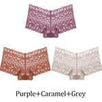 3Pcs Women Lace Boyshort Panties Low-Rise Sexy Underwear Trendy Floral Underpants Female Sexy Boyshort Panties Ladies Lingerie