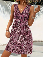 Summer Style Leopard Print Mini Dress Women Fashion Vacation Elegant Vintage V-neck Sleeveless Vestidos Nightclub Party Dresses