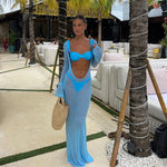 3 Pieces Women's Sexy Bikini Set 2025 New Swimwear Long Dress Cover up Female Beachwear Bathing Suit Summer Swimming Outfit