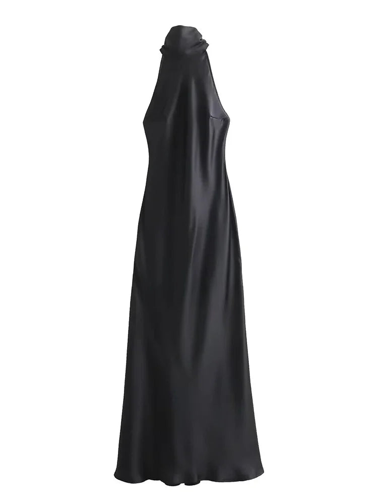 Foridol Halter Satin Dress Women Sexy Backless Burgundy summer spring Dress Elegant Maxi Long Party Dress Christmas Vestidos