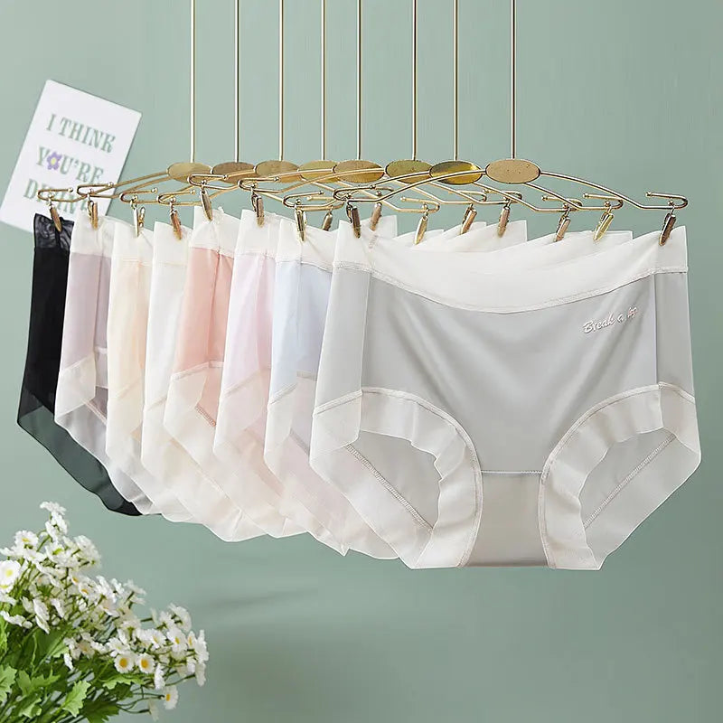 Plus Size M-3XL Underpants Summer One-piece Underwear Ice Silk Seamless Women's Panties Sexy High Waist Breathable Thin Briefs