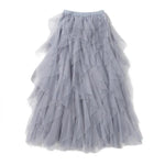 Flowy Hem Versatile Cake Skirt Women Midi Skirt Elastic High Waist Mesh Yarn Decor Long Skirt Solid Color