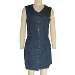 Women's Sleeveless Bodycon Denim Dress Casual V-Neck Button Down Mini Jean Dress Summer Overalls Dress with Pockets