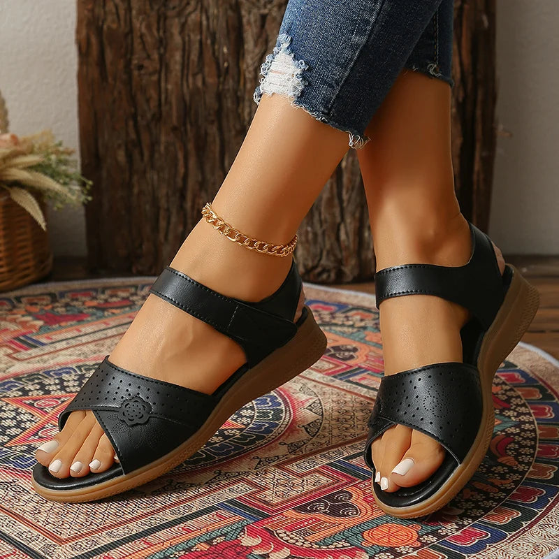 Summer Silver Thick Sole Sandals Women Comfortable Hollow Out Non Slip Platform Sandles Woman Hook Loop Soft Sole Casual Sandals