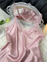 Women's Sexy Silk Satin Pajamas Sets Lace Trim Cami Tops Shorts Sleepwear