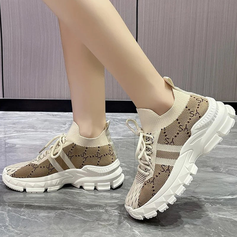 Fashion Striped Letter Print Sneakers for Woman Breathable Mesh Running Sports Shoes Women Comfortable Lightweight Shoes Ladies