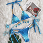 9 Colors New Sexy Bikini Women Rhinestone Shell Pendant Halter Gradient Swimwear Swimsuit Female Beach Bikinis Set Bathing Suit