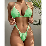 Sexy Wrinkled High Cut Thong Bikini Women Swimwear Female Swimsuit Two-Pieces Bikini Set Bather Bathing Suit Swim Lady V4010C