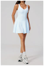 Bodycon Tennis Dress with Shorts Pocket Women Speed Dry Sleeveless V Neck One Piece Sport Outfit Short Dress Fitness Yoga Set