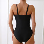New Solid Black One Piece Swimsuit for Women Sexy Wrinkle Slim Pleate Tummy Control Swimwear Beach Bathing Suit Holiday Monokini