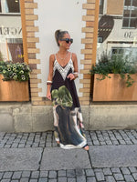 Casual Vacation Style Print Spaghetti Strap long Dresses Women Sexy V-neck Backless Loose Sleeveless Dress Female Summer New