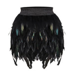 Womens Faux Feather Mini Skirt Elastic Mid Waist A-line Skirt Ladies Mardi Gras Outfit Festivals Carnival Dance Party Supplies