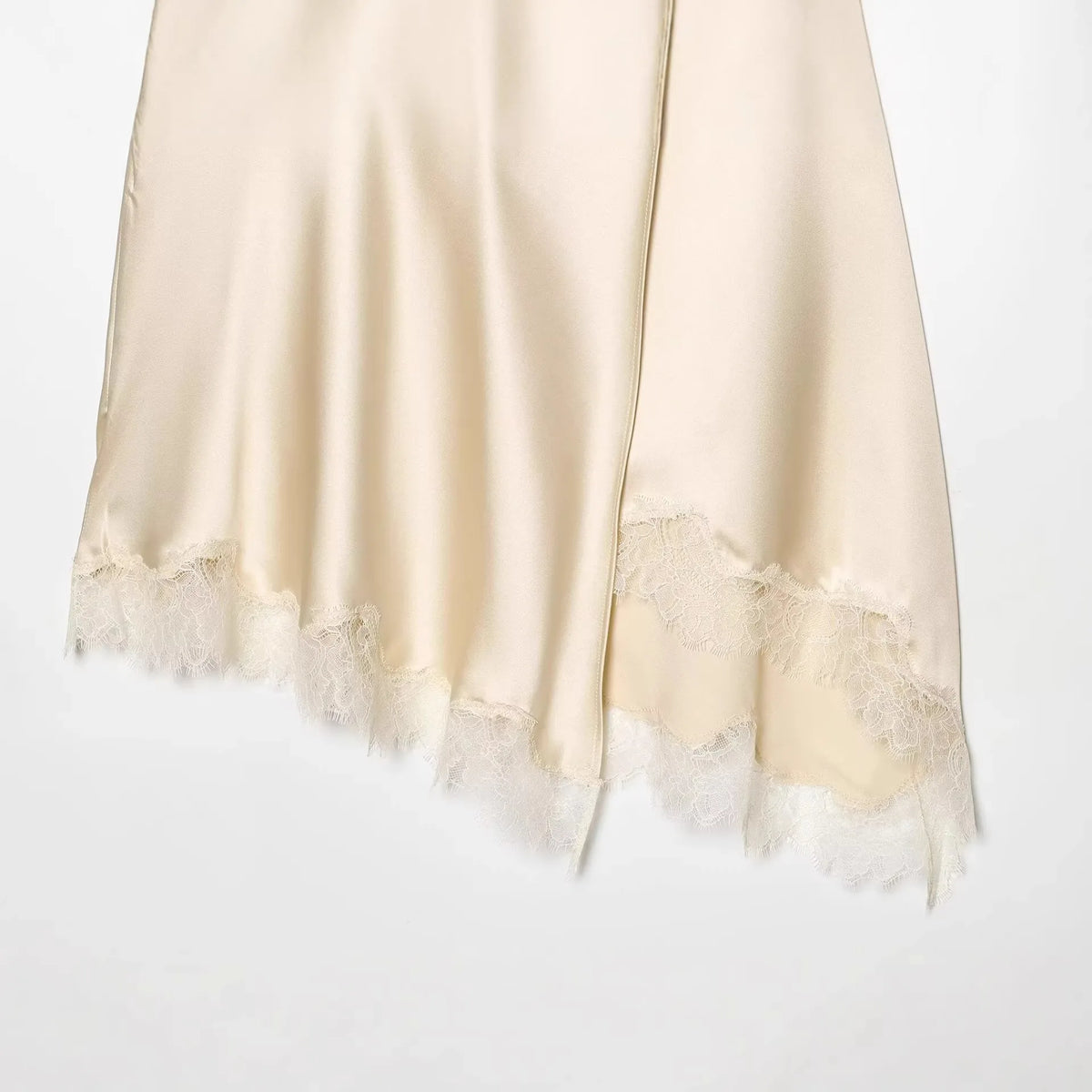 Women's Elegant Satin Lace Hem Skirt Beige Satin Hem Skirt With Lace Trim For Women Elegant Daily Wear Elegant Pure Desire AYYP