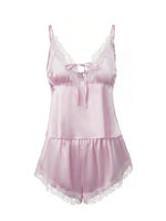 2026 Summer Women Pajama Sets Lace Trim Satin Babydoll Camisole Tops and Shorts Sets Lounge Sleepwear