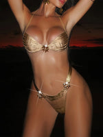 S - XLSparkling High Cut Halter Bikini Female Swimsuit Women Swimwear Two-pieces Bikini Set Bather Bathing Suit Swim Beachwear