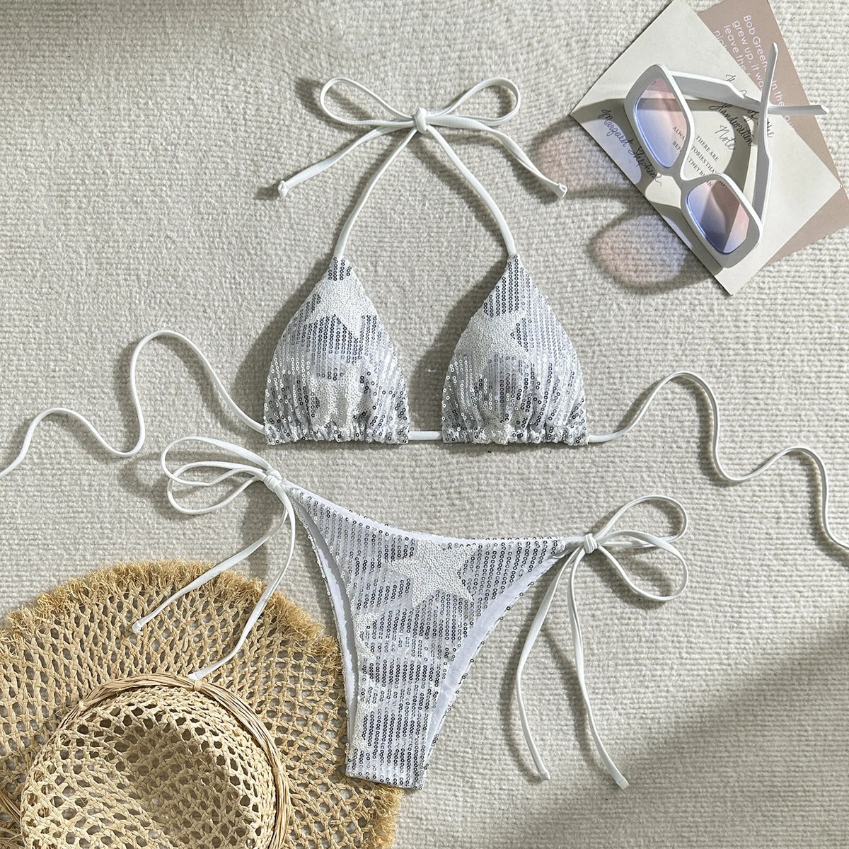 Sparkling Star Sequins Halter Bikini Women Swimsuit Female Swimwear Two Pieces Bikini Set Brazilian Bathing Suit Swim Beachwear
