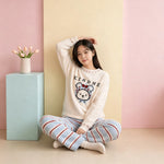 Cartoon Rabbit Jacquard Striped Pants Loose Warm Ladies Homewear Sleepwear Loungewear Women Korean Style Cute Soft Pajama Set