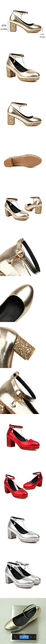 Plus Size 33-47 Metallic Gold High Heels Party Pumps Red Platform Heels Glitter Sequined 9cm Height Silver Wedding Shoes Women