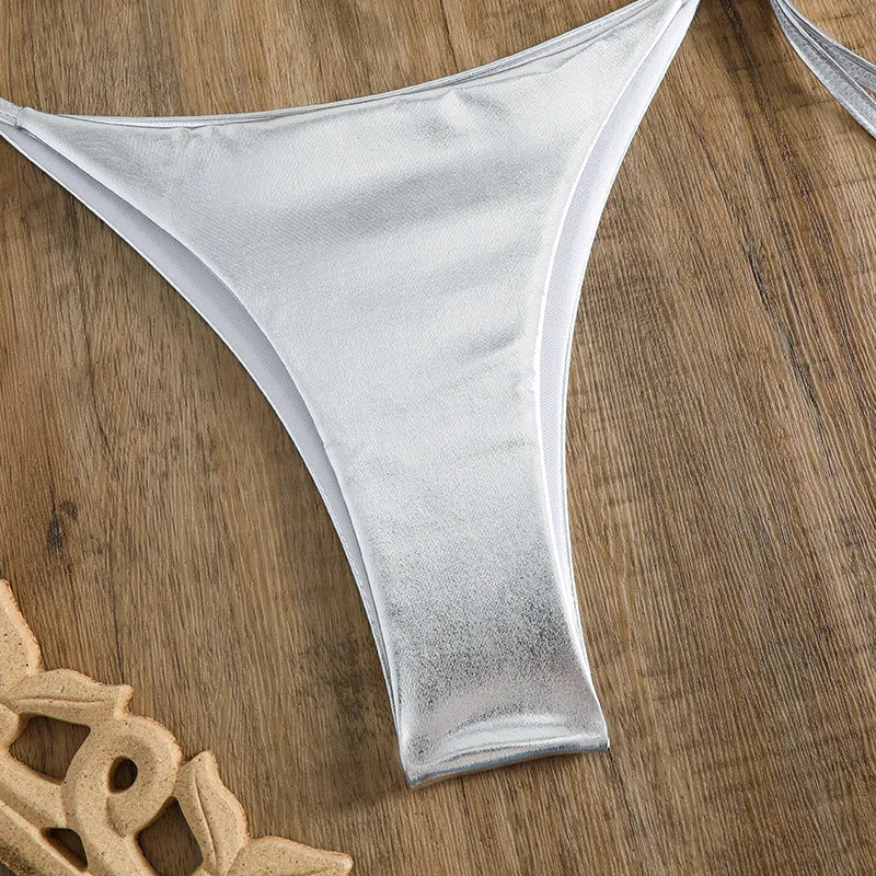 Sexy Red Shiny Triangle Micro Thong Bikinis Sets for Women Mini Swimwear Bathing Suits String Halter Bikini Mujer Swimsuit 2026