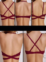 Women's Essentials Deep U Multi-Way Push Up Convertible Low Cut Plunge Bra Deep V Bra Wine