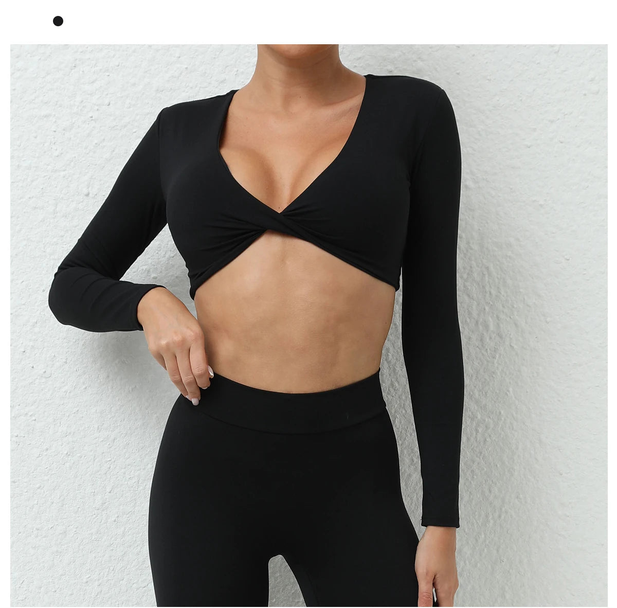 Long Sleeve Gym Crop Tops for Women Twist Deep V Workout Quick Dry Padded Sports Fitness Yoga T-Shirt