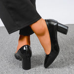 Plus Size 42 Pointed Toe Thick Heels Pumps Women Slip On Pu Leather High Heels Shoes Woman High Heeled Office Party Shoes Ladies