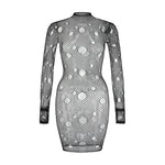Women Sheer Mesh Long Sleeve Beach Cover Up, Sexy See-Through Fishnet Dress, Solid BodyconFor Summer Beach Party