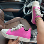 2025 Big Size 44 Women's Platform Skate Shoes Fashion Summer Black Pink Red Lace-up Men Sporty Vulcanize Casual Flat Shoes