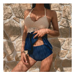 Women knitted Tankinis High Waist Bikini Set Handmade Crochet Bikinis Bathing Suit Beachwear For Asian