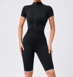 Women's One-Piece Suit Zipper Short Sleeve Gym Push Up Workout Clothes Fitness Short Bodysuit Sportswear Jumpsuits