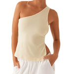 Women Off One Shoulder Tank Tops Solid Color Stylish Side Tie Design Vest Summer Fashion Streetwear