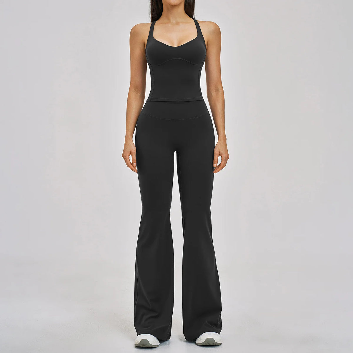 Summer Yoga Set Women Back Cross Shock-absorbing Slim Sports Tank Top Exercise Sets Outwear Running Flare Leggings Fitness Suits