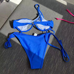 Splicing Mesh Underwire V-bar One Shoulder Bikini Women Swimsuit Female Swimwear Two Pieces Bikini Set Push Up Bathing Suit Swim