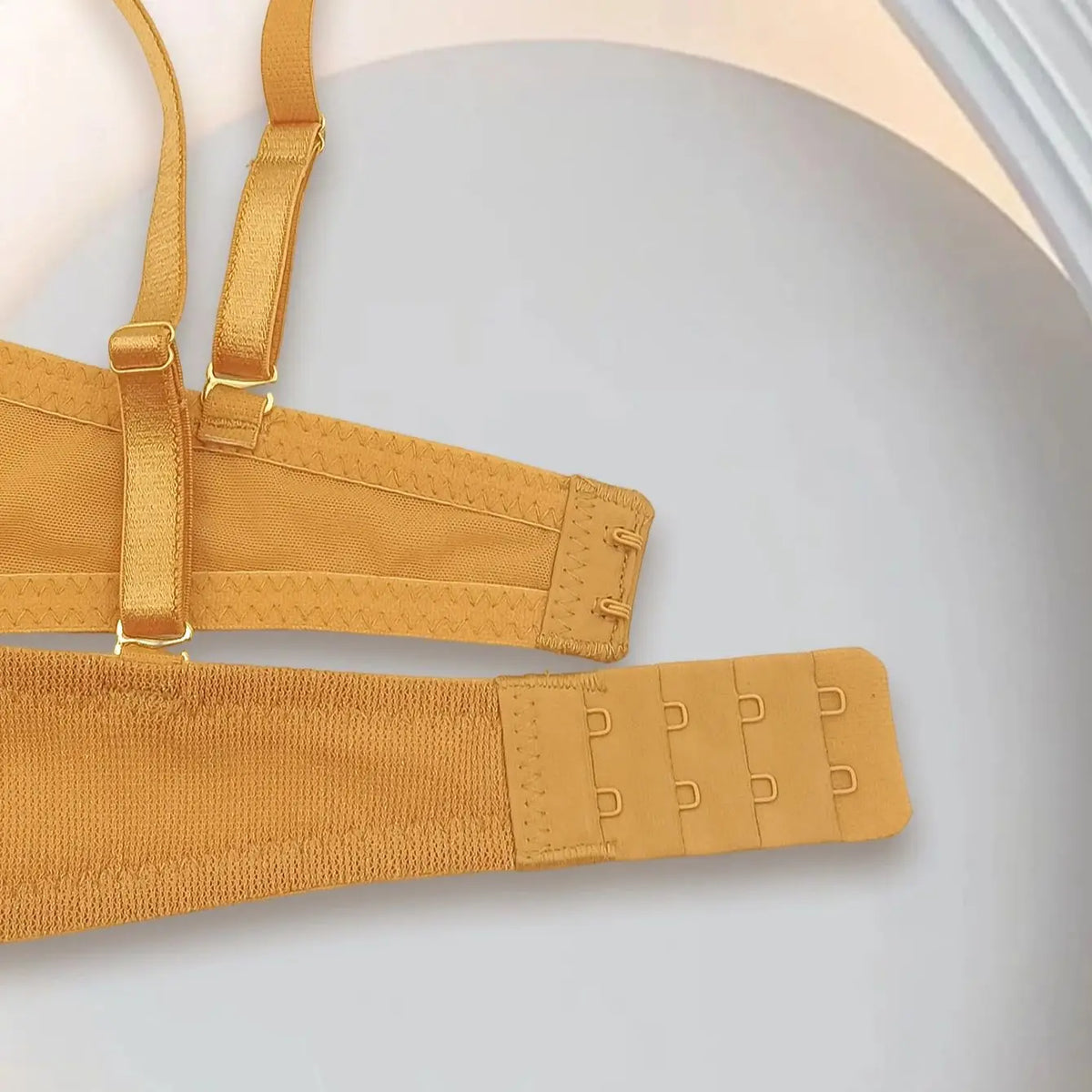 Yellow deep V-neck cinched top support underwear for women, large breasts, small look, soft steel coil bra, sexy mesh bra