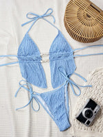 Sexy Triangle Bikini Women Summer Hollow Out Bandage Cross Crop Top Tie Side Thong Swimsuit Bathing Suit Holiday Swimwear