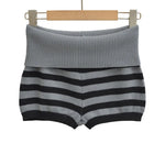 Stripe Fold Over Waist Knit Shorts For Women Soft Stretch Ribbed Fabric Relaxed Fit Retro Perfect For Casual Street Style V0HI