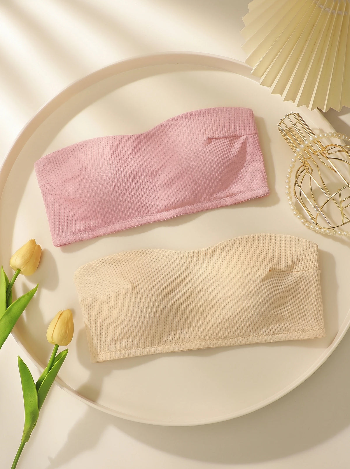 2 Pcs Pink and Skin Sexy strapless seaside vacation style bra no steel ring party underwear Lingerie MR2930