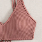 Solid Brown Ribbed Swimwears Sexy Bikinis Sets Push Up Swimsuit Woman 2026 Summer Back Lace-up Bathing Suit Bikini Dames Biquini