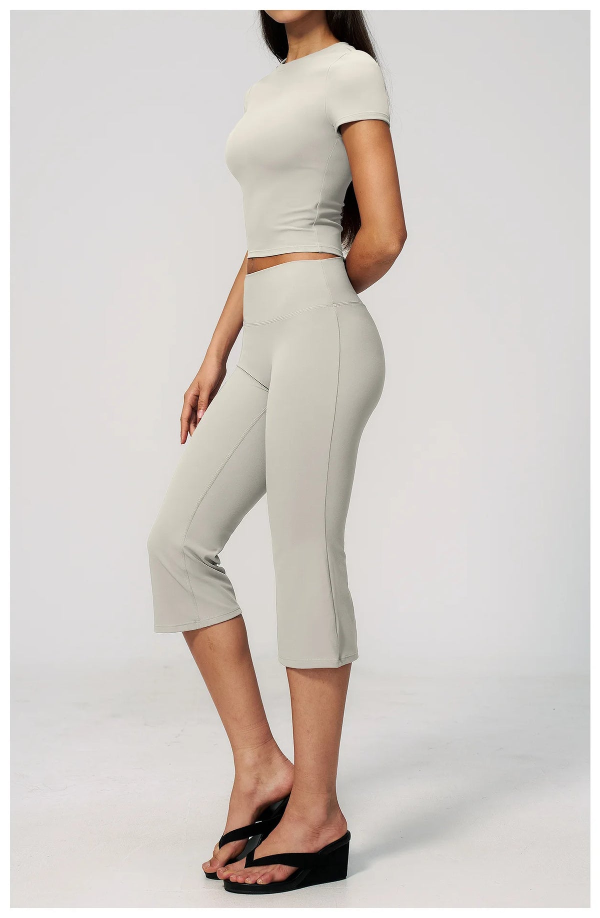 Yoga Set for Women High Waist Hip Lifting Tight Mid Pants Fitness Suit Short Sleeve O Neck Slimming Sports T Shirt Athletic Wear