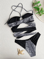 Sexy Snake Print Halter Bandeau Bikinis Set Thong Swimsuit Women Push Up Swimwear High Cut Bathing Suit Biquini Beachwear bikini
