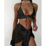 New With Sarong Halter Ruffled Bikini Women Swimwear Female Swimsuit Three-pieces Bikini Set Bather Bathing Suit Swim Lady V4144