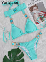 Diamond Rhinestone BikiniFemale Swimsuit Women Swimwear Two-pieces Bikini set With Hairbands Bather Bathing Suit Swim V3047G