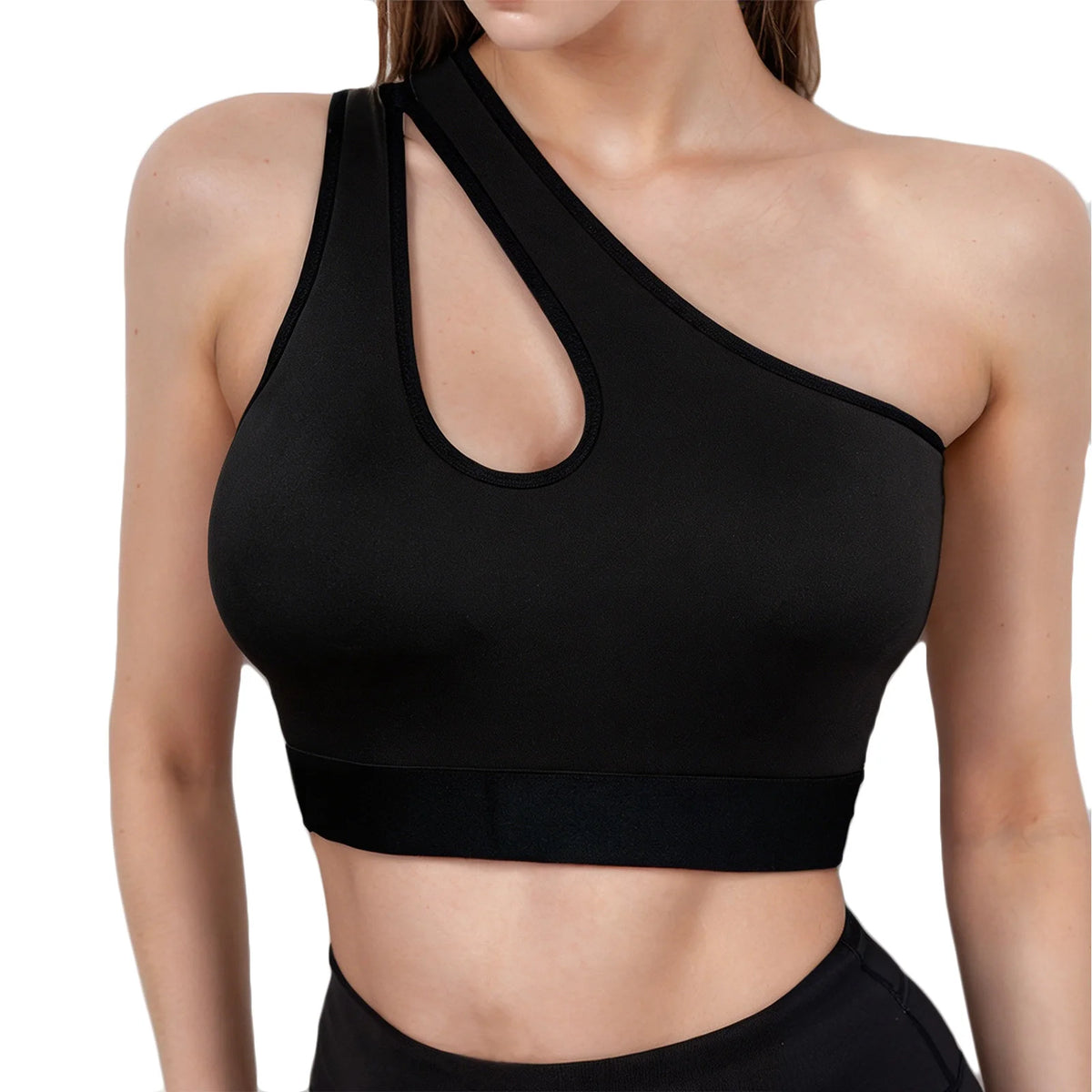 Women Sports Bra Asymmetric One Shoulder Hollow Out Design Yoga Bralette Seamless Breathable Workout Underwear For Gym Running