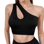 Women Sports Bra Asymmetric One Shoulder Hollow Out Design Yoga Bralette Seamless Breathable Workout Underwear For Gym Running