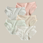 5Pcs/Set Women Cotton Briefs Ribbed Panties Low Rise Underwear Female Underpants Solid Color Sexy Lingerie Soft Intimates M-XL