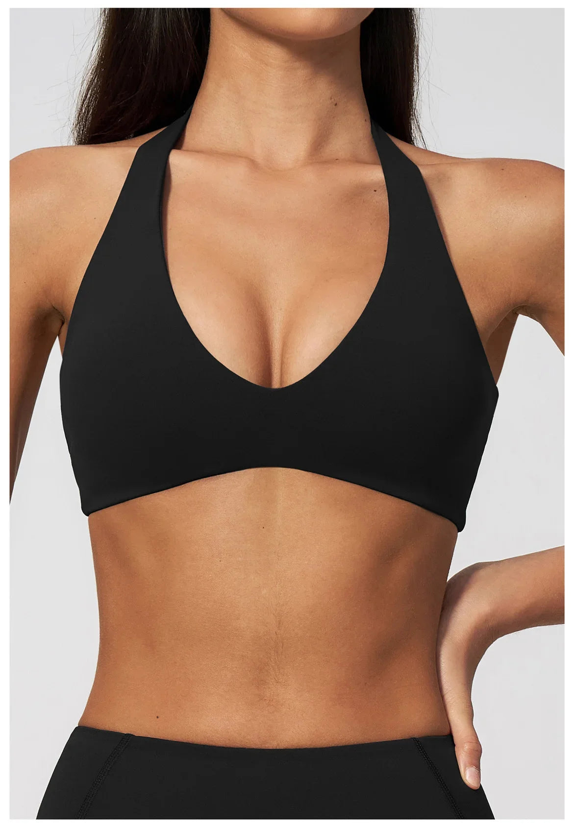 Halter V Neck Yoga Bra Sexy Backless Shockproof Gym Sports Tank Top Quick Dry Workout Fitness Outdoor Gym Running Bra